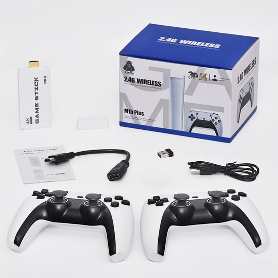 M15 Plus Retro konzol két vezeték nélküli kontrollerrel és tízezer játékkal, HDMI, Game Stick, 4K