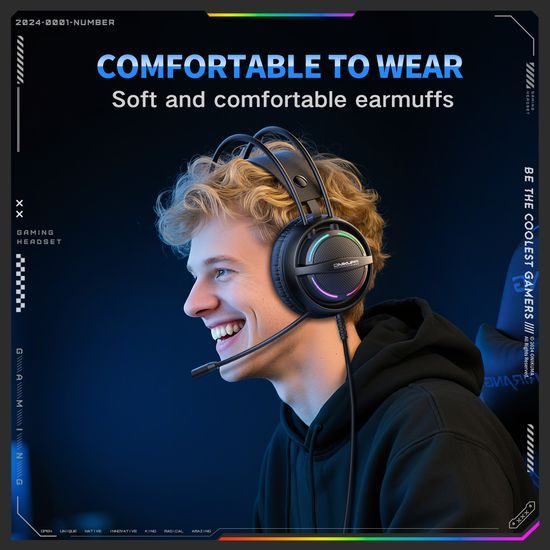 Onikkuma X88 Gaming slušalice s mikrofonom, RGB osvjetljenje, crne