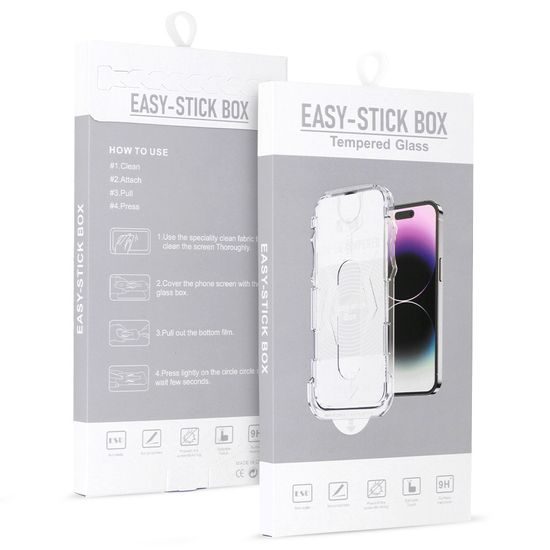 Folie de sticlă securizată Full Glue Easy-Stick cu aplicator, iPhone 13 Pro Max / 14 Plus