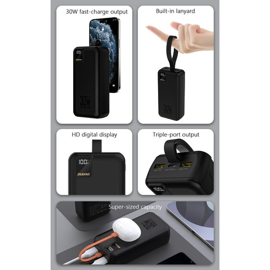 Dudao K8-3 powerbanka 30000mAh 30W – melna