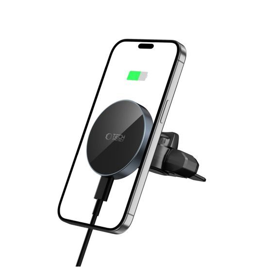 Tech-Protect MM15W-V5 Bezdrôtová MagSafe nabíjačka do auta s magnetickým držiakom na CD a vetranie 15W, čierna