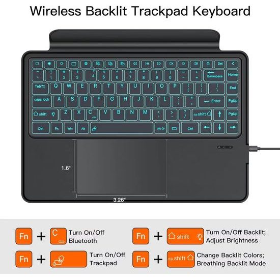 JP Μαγνητική θήκη με αποσπώμενο πληκτρολόγιο Bluetooth, touchpad, φωτισμό, περιστρεφόμενη βάση και θήκη για stylus, Samsung Galaxy Tab S8 Ultra / S9 Ultra / S10 Ultra, μαύρη