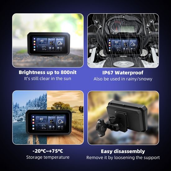 Wyświetlacz motocyklowy 6,25" z bezprzewodowym Apple CarPlay, Android Auto, kamerami DVR i TPMS