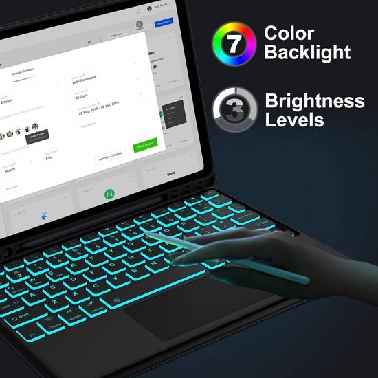 JP Μαγνητική θήκη με πληκτρολόγιο Bluetooth, touchpad, φωτισμό και βάση για stylus, Samsung Galaxy Tab S9+ / S10+ / S7 FE / S9 FE+, μαύρη