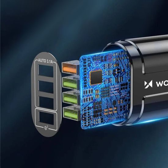 Wozinsky WWCUAB nabíjačka 48W, 4x USB-A, QC, čierna