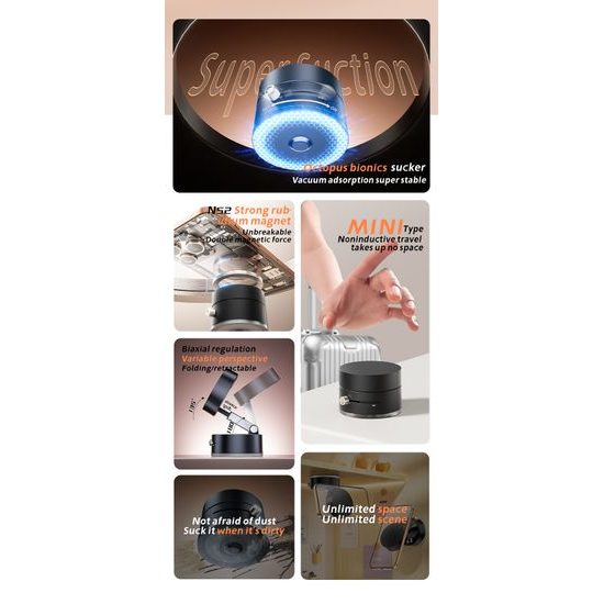 Μαγνητική βάση κινητού 360° με βεντούζα για αυτοκίνητο, μεταλλικός βραχίονας, μαύρη, C47