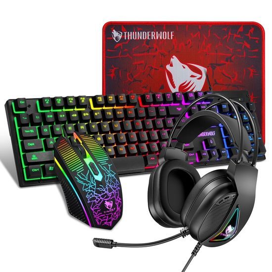 T-WOLF TF400 RGB Gaming Set 4in1 (Tastatur, Maus, Headset, Mauspad)