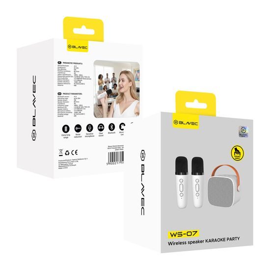 Blavec WS-07 Přenosný karaoke set se 2 mikrofony, 5 W, bílý