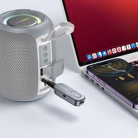 Borofone BC51 Bluetooth Audio Adapter AUX Empfänger und Sender - 2-in-1 RX/TX Modus - Plug & Play - Grau