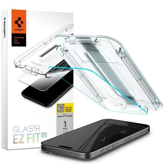 Spigen Glass.TR EZFit mit Applikator, Displayschutz, iPhone 15 Pro Max