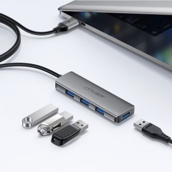 Acefast 4-in-1 Adapter (J17) - 4x USB 3.0 - 5 Gb/s - Plug & Play - Grijs