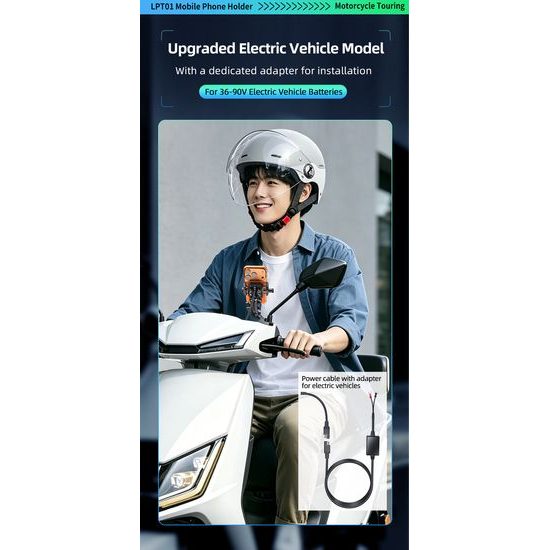 LanParte LPT01-E Suport telefon pentru motocicletă cu încărcare wireless și amortizare vibrații