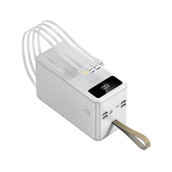 Powerbank 100.000 mAh, PD66W, 2.1A, 4 ενσωματωμένα καλώδια + LED φως, λευκό