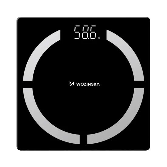 Wozinsky WIWL-30 Smarte Bluetooth Körperwaage mit 12 Körperanalyse-Funktionen und LED-Display - Schwarz