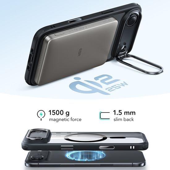Etui ESR Classic Hybrid HaloLock Kickstand, iPhone Air, prozorno črno