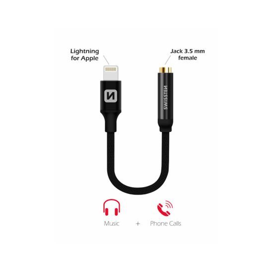 Swissten avdio adapter Lightning / Jack, črn