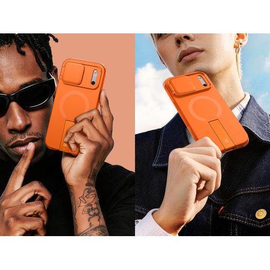 Husă Suritch AirBounce Bumper MagSafe cu Suport și Protecție Cameră, iPhone 17 Pro Max / 18 Pro Max, portocaliu