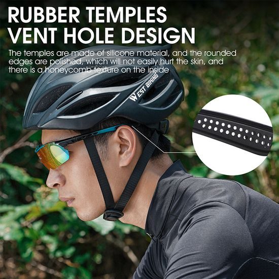 West Biking Polarisierte Radbrille mit 5 wechselbaren Gläsern - UV400 Sportbrille für Radfahren, Laufen und Outdoor - Schwarz
