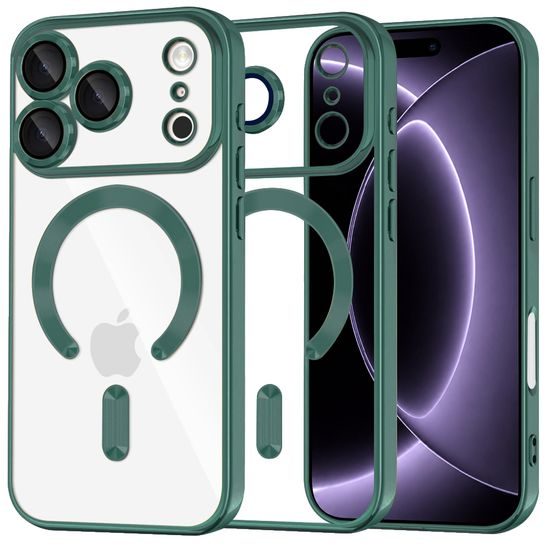 iPhone 17 Pro / 18 Pro vāciņš – Techsuit Luxury Crystal MagSafe – tumši zaļš