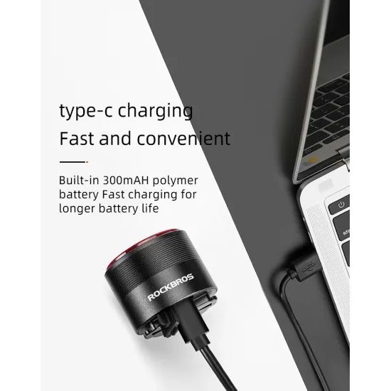 Rockbros Q3 Πίσω Φανός Ποδηλάτου με Έξυπνο Σύστημα Στάσης, Μαύρο