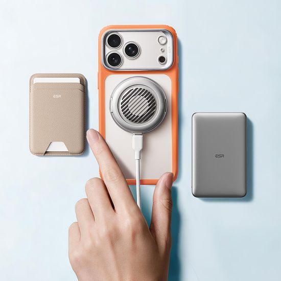 iPhone 17 Pro / 18 Pro vāciņš – ESR Classic Hybrid HaloLock Kickstand ar statīvu – oranžs