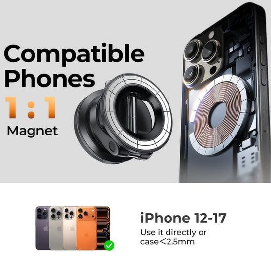 Suport magnetic auto Lisen pentru bord 360°, negru