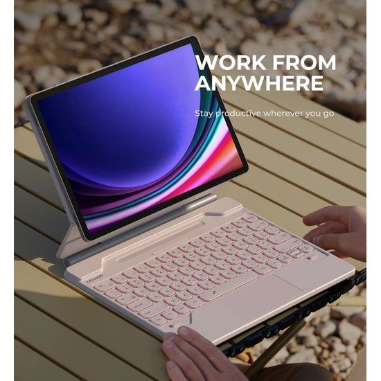 Dexnor billentyűzet tok, Samsung Galaxy Tab S7+ / S7 FE / S8+ / S9+ / S9 FE+, rózsaszín