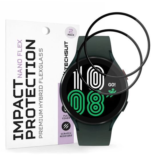 Techsuit Nano Flex Schutzfolie für Samsung Galaxy Watch4 44mm - PMMA Displayschutz - 2 Stück - Schwarz