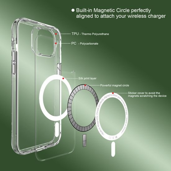 JP MagFit MagSafe etui z certyfikatem 3M SGS, iPhone 14 Plus / 15 Plus, przezroczysty