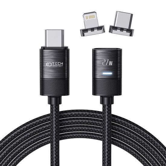 Tech-Protect UltraBoost Magnetic kabel, USB-C - Lightning + USB-C, PD27W/3A, 2 m, černý