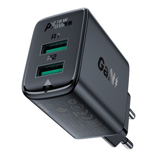 Acefast polnilnik 2x USB 18W QC 3.0, AFC, FCP, črn (A33 črn)