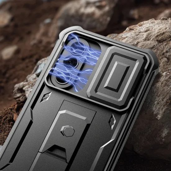 Tech-Protect Kevlar Cam+ Schutzhülle für Samsung Galaxy A57 5G - Hybrid Case mit Kameraabdeckung und Ständer - Schwarz