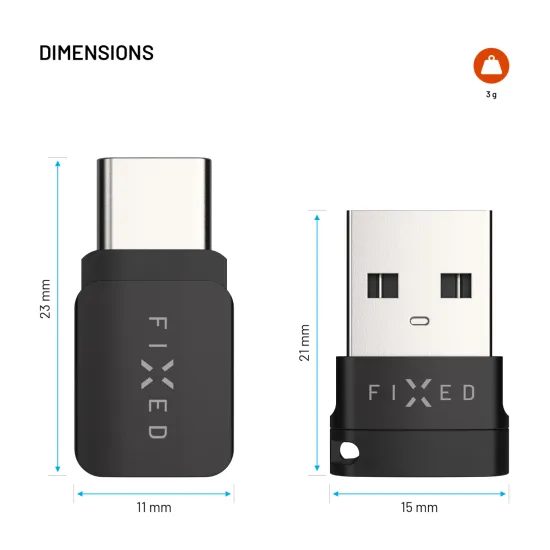 Alumínium adatblokkoló FIXED 2az1-ben, USB-C/C és USB-C/A, fekete