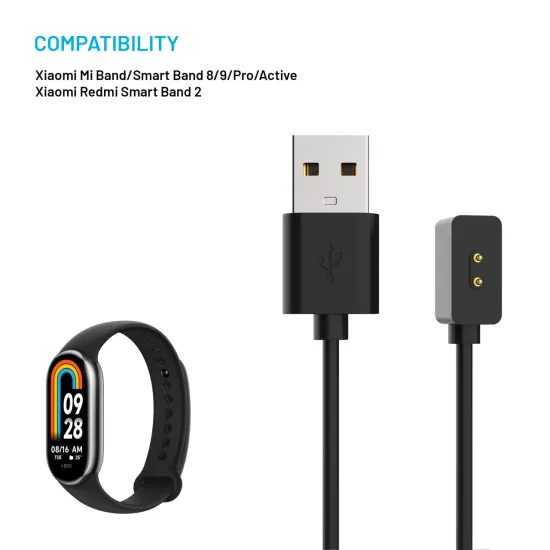 FIXED USB-A töltőkábel Xiaomi Mi Band / Smart Band 8/9/Pro/Active okoskarperecekhez, fekete