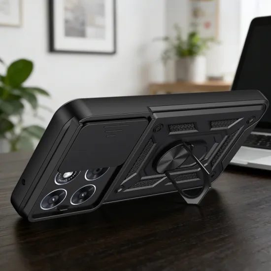 Tech-Protect CamShield Pro Schutzhülle für Motorola Moto G67 / G77 - Hybrid Case mit Kameraschutz und 360° Ring - Schwarz