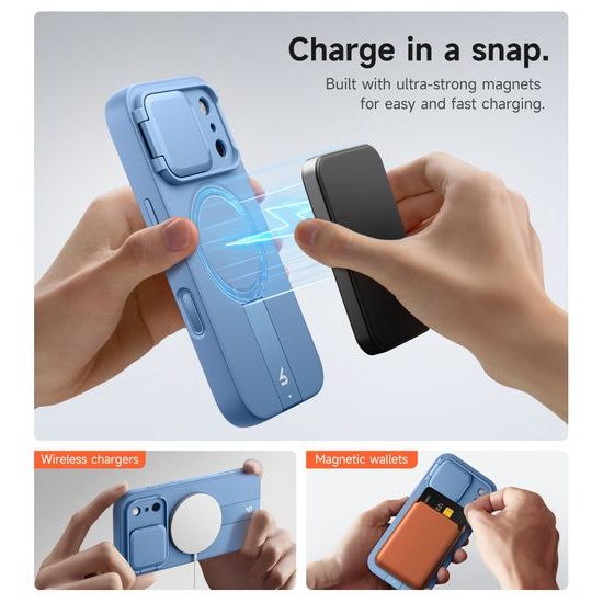 Husă Suritch MagSafe cu Suport și Protecție Cameră pentru iPhone 17 Pro / 18 Pro, albastru deschis