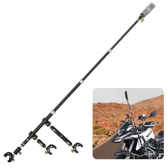 LanParte PMH-C3 supporto telescopico per fotocamere 360° e action cam per moto, 1,5 m, fissaggio a 3 punti, sistema a sgancio rapido