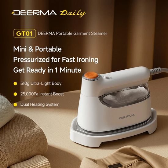 Deerma GT01 Ručni parilica za odjeću, 1200 W, 25 000 Pa, bijela