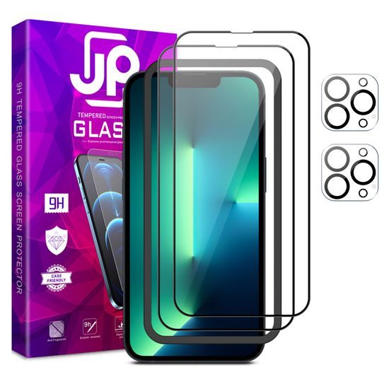 JP Full Pack, 2x 3D staklo s aplikatorom + 2x staklo za leću, iPhone 13 Pro