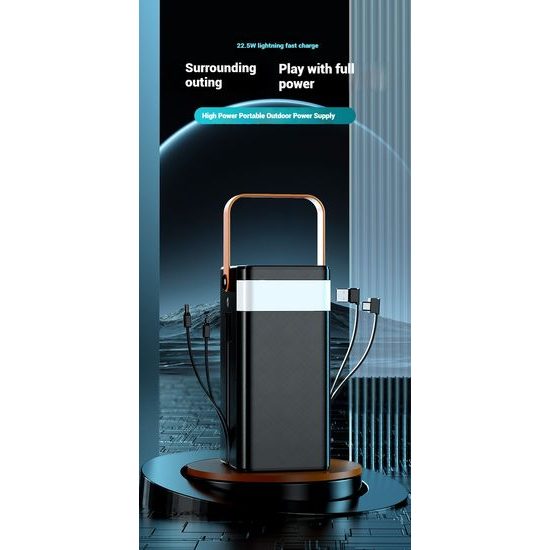 Power Bank 120.000 mAh, 22.5W PD, 4 USB + 2 καλώδια, LED φώτα, λευκό