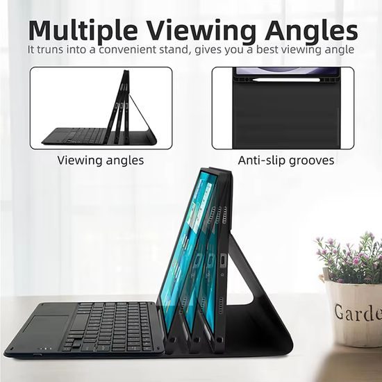 JP Μαγνητική θήκη με Bluetooth πληκτρολόγιο, touchpad, φωτισμό και βάση για stylus, Samsung Galaxy Tab A8, μαύρη