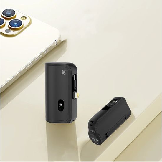 JP Powerbanka PlugOn με ενσωματωμένο σύνδεσμο USB-C και Lightning, 5000 mAh, PD 20W, μαύρο