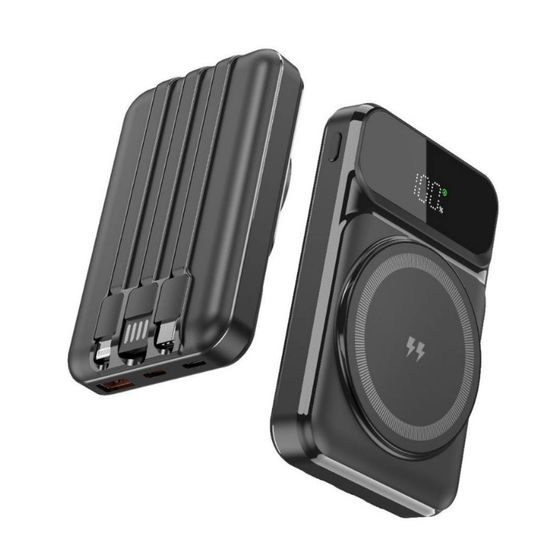 MagSafe 15W ασύρματη PowerBank, 10.000 mAh με 3 ενσωματωμένα καλώδια, μέγεθος S, μαύρη