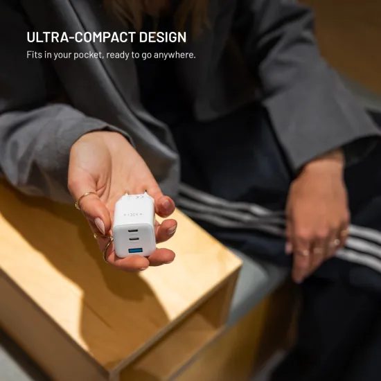 FIXED Mini GaN hálózati töltő, 2x USB-C + USB, PD 65W, fehér