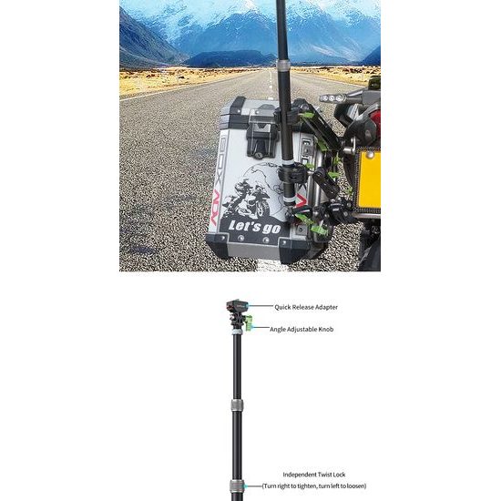 LanParte PMH-C3 supporto telescopico per fotocamere 360° e action cam per moto, 1,5 m, fissaggio a 3 punti, sistema a sgancio rapido