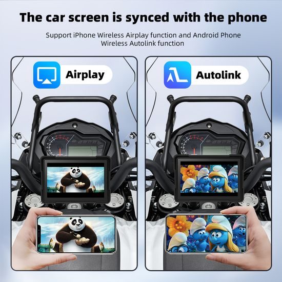 5" Motorfiets Display met Draadloze Apple CarPlay, Android Auto + DVR Camera's