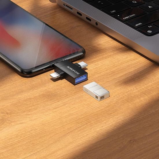 Borofone 3-in-1 Adapter (BV26D) USB 2.0 auf Lightning / USB-C / Micro-USB - Schwarz