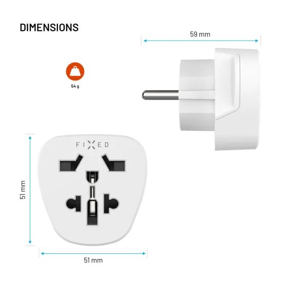 Adattatore da viaggio FIXED EU Adapter 2 per dispositivi UK / US / AUS a prese EU, bianco