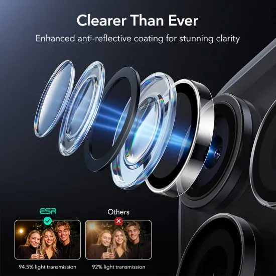 ESR Armorite Edzett üveg kameralencse védő, iPhone 14 Pro / Max / 15 Pro / Max / 16 Pro / Max / 17 Pro / Max, átlátszó