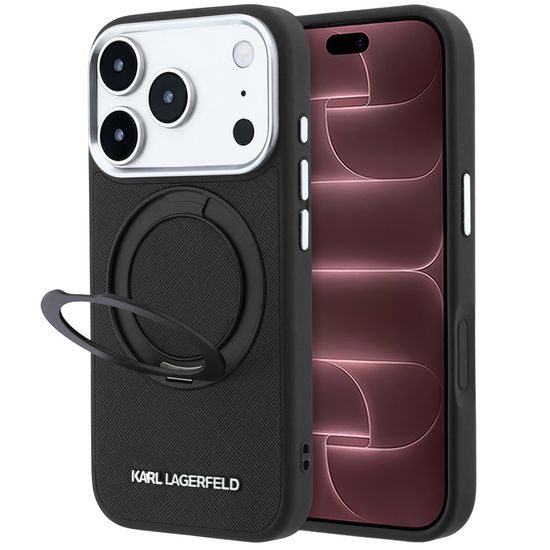 Karl Lagerfeld Ring Stand 360 Saffiano MagSafe ümbris iPhone 17 Pro Max / 18 Pro Max – must
